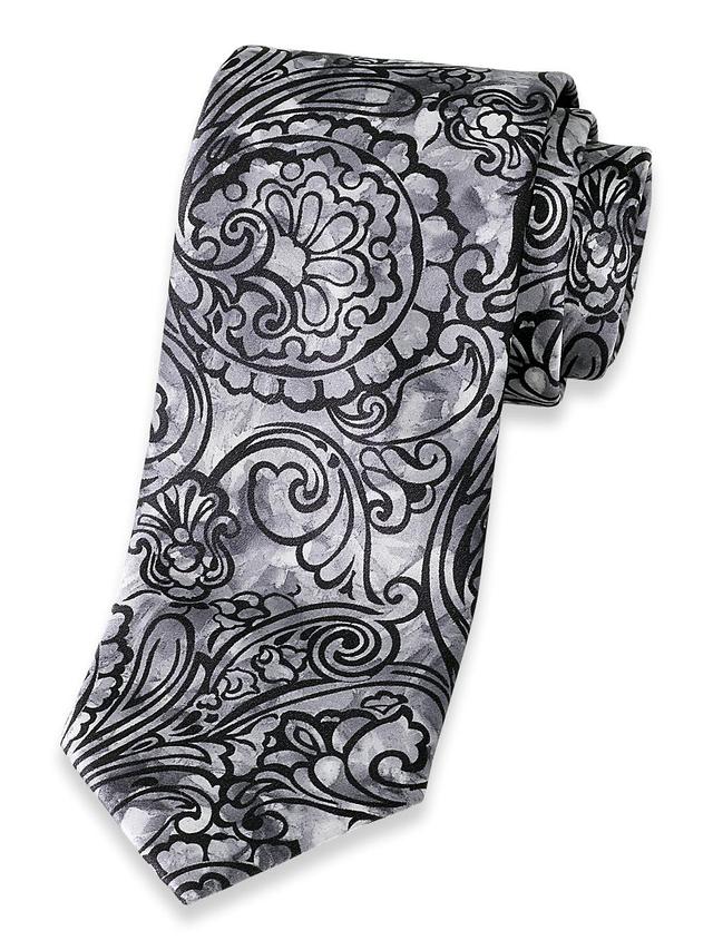 Paisley Printed Italian Silk Tie - Silver Product Image