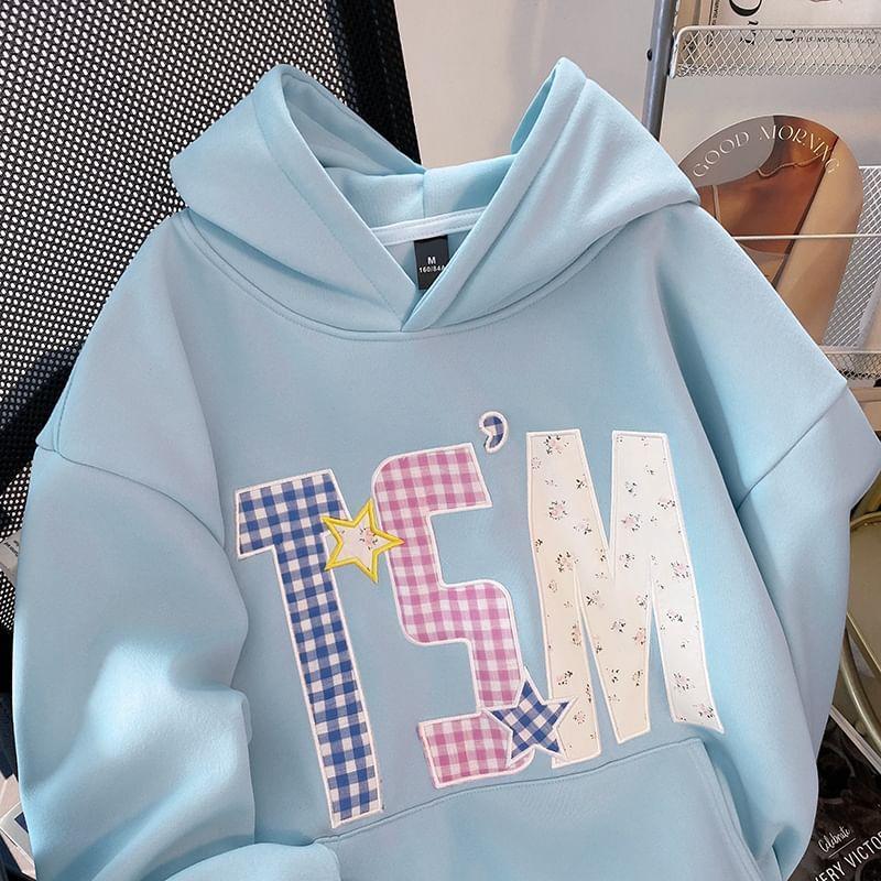 Long-Sleeve Letter Applique Hoodie Product Image