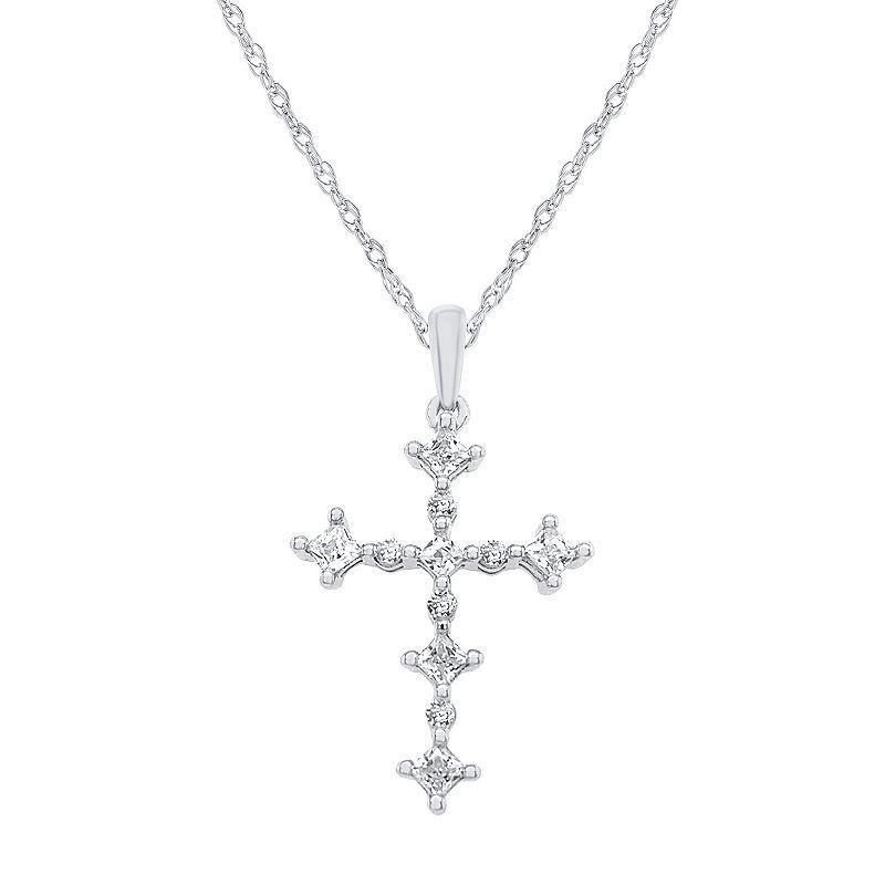 10k Gold 3/8 Carat T.W. Diamond Cross Pendant Necklace, Womens White Product Image