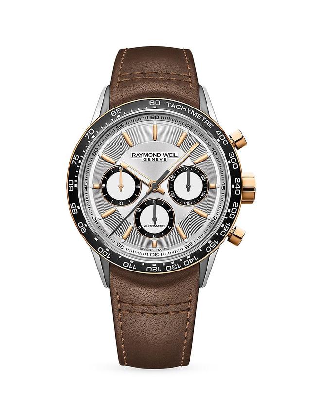 Raymond Weil Mens Swiss Automatic Chronograph Freelancer Brown Leather Strap Watch 43.5mm Product Image