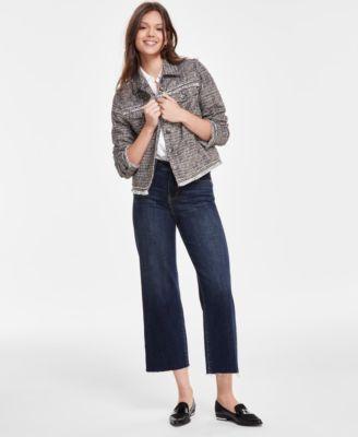 Liverpool Los Angeles Womens Frayed Tweed Jacket Cap Sleeve Shirt Stride Cropped Wide Leg Jeans Product Image