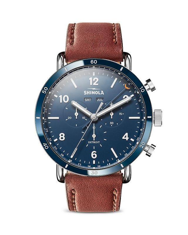 Canfield Sport Stainless Steel Chronograph Leather Strap Watch In Midnight Blue Product Image