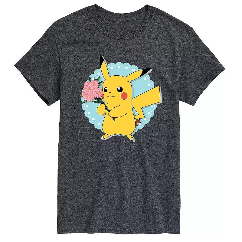 Big & Tall Pokmon Pikachu With Flowers Graphic Tee, Mens Heather Grey Product Image