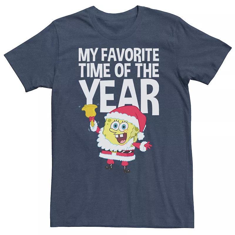 Mens Spongebob Squarepants Santa Christmas Favortie Time Tee Navy Grey Product Image