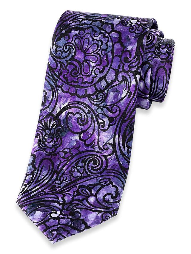 Paisley Printed Italian Silk Tie - Purple Product Image