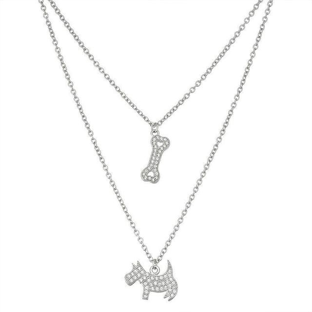 Sterling Silver Cubic Zirconia Dog & Bone Layered Necklace, Womens White Product Image