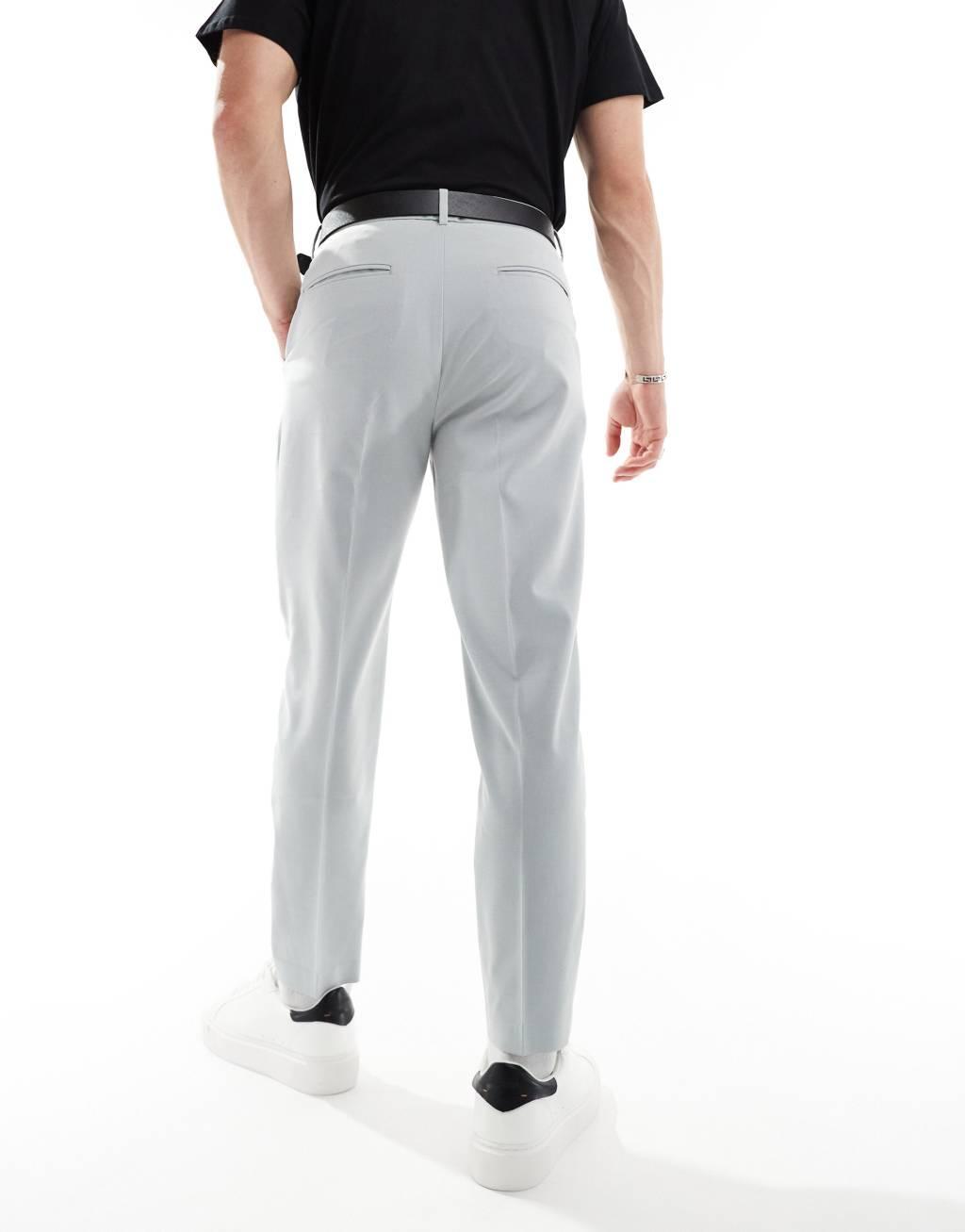 ASOS DESIGN tapered smart pants with turn-ups in light gray Product Image