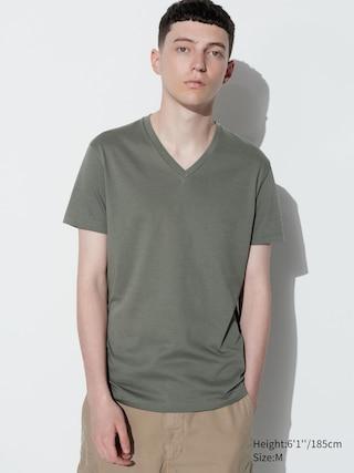 Mens Dry V-Neck Short-Sleeve Color T-Shirt with Quick-Drying Olive Large UNIQLO US Product Image