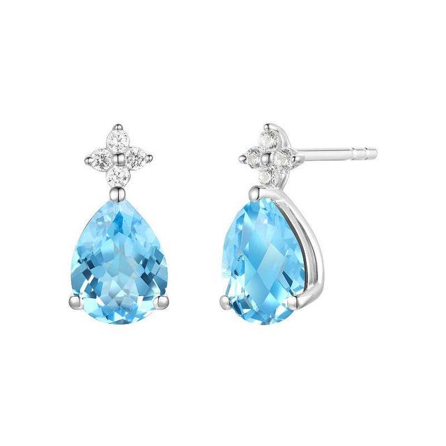 Rhodium-Plated Blue Topaz & Lab-Created White Sapphire Stud Earrings, Womens Product Image