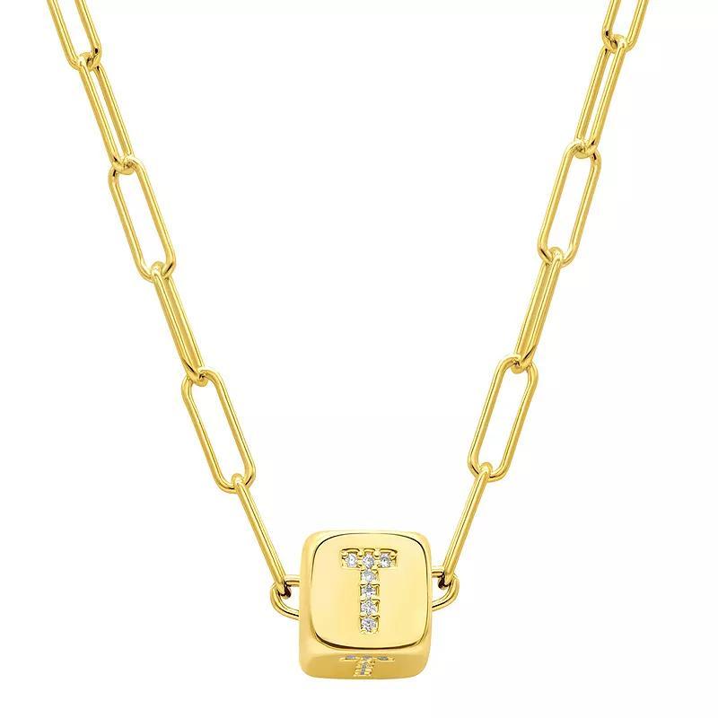 Adornia Gold Tone Cubic Zirconia Adjustable Initial Cube Paperclip Necklace, Womens Product Image