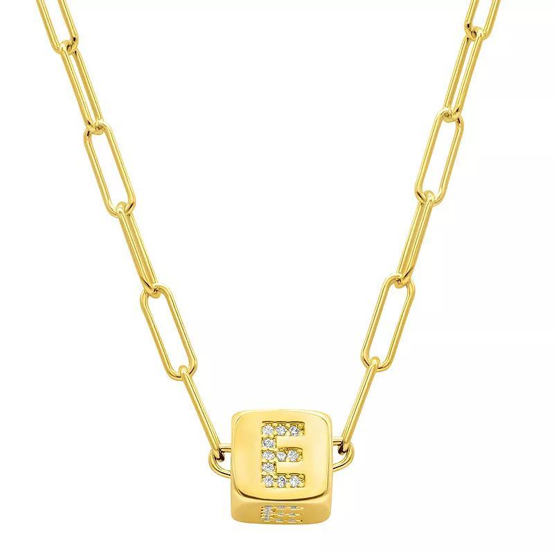 Adornia Gold Tone Cubic Zirconia Adjustable Initial Cube Paperclip Necklace, Womens Product Image