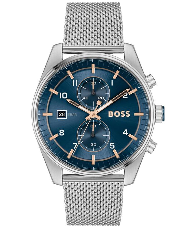 Boss Mens Skytraveller Quartz Fashion Chrono Silver-Tone Stainless Steel Watch 44mm - Stainless Steel Product Image