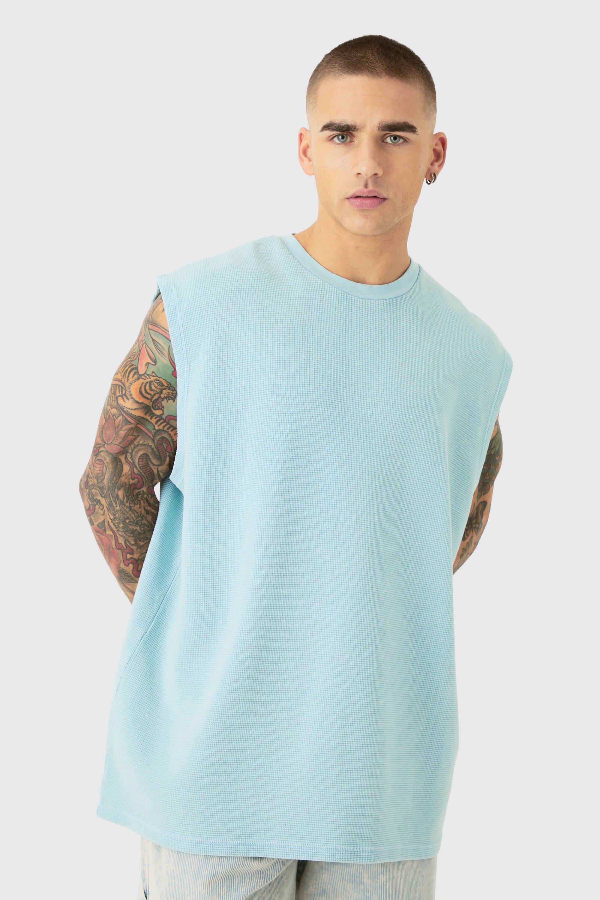 Oversized Washed Heavyweight Waffle Tank | boohooMAN USA Product Image