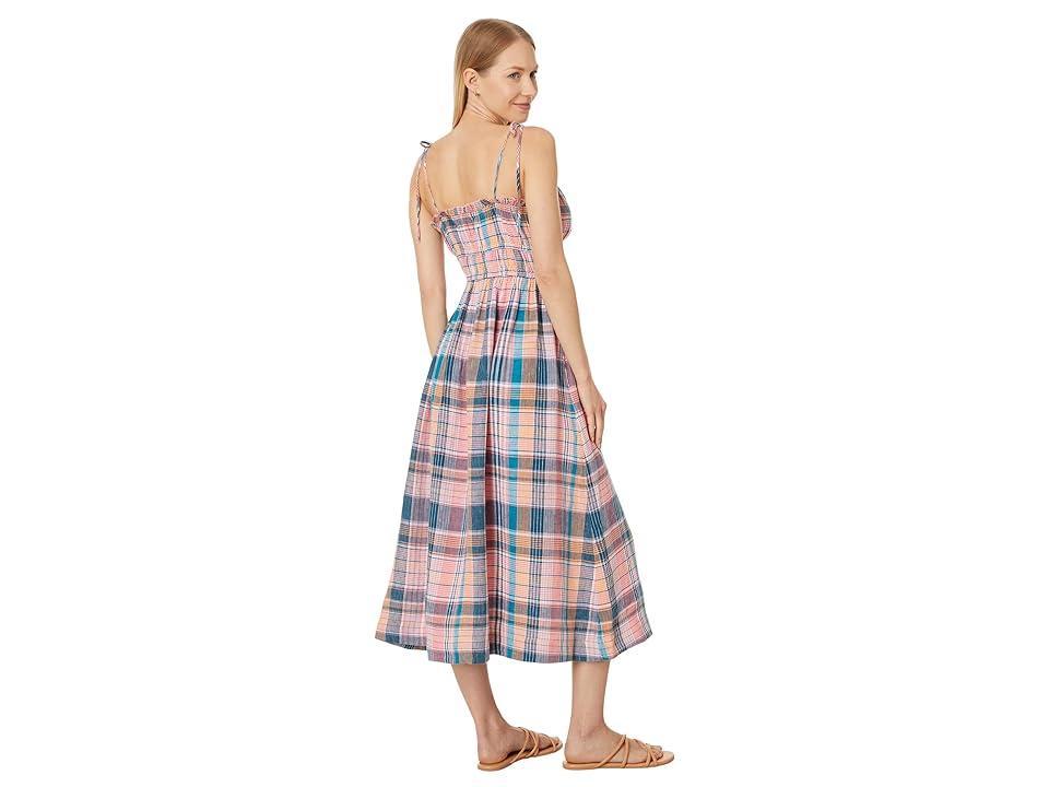 Vineyard Vines Strappy Linen Midi (Punch Plaid- Mallard Blue) Women's Dress Product Image