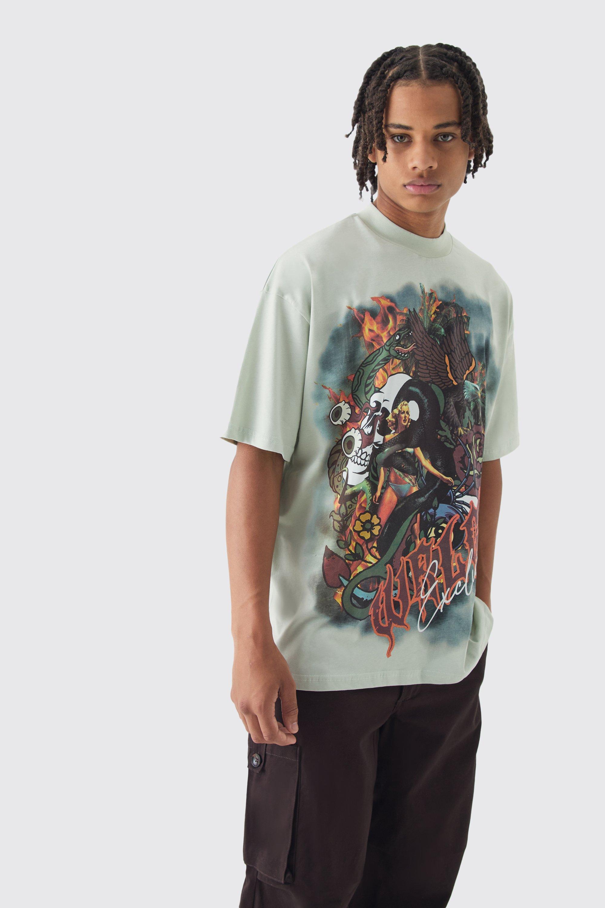 Oversized Large Scale Worldwide Tattoo Graphic T-Shirt | boohooMAN USA Product Image