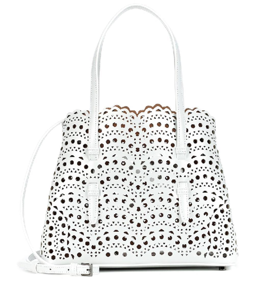 ALAÏA Women's Mina 25 Perforated Leather Tote Bag In Blanc Optique Product Image