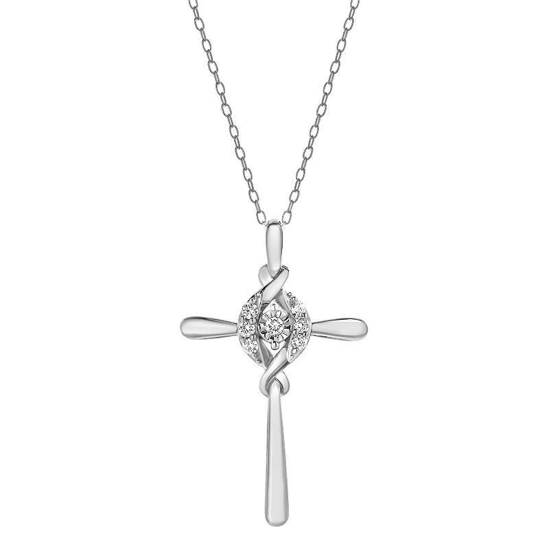 Diamond Brilliance 1/10 Carat T.W. Lab-Grown Diamond Cross Pendant Necklace, Womens Silver Tone Product Image