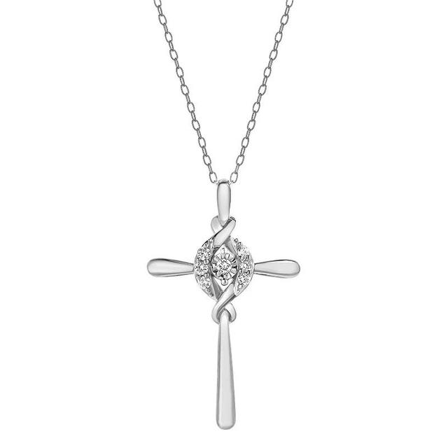 Diamond Brilliance 1/10 Carat T.W. Lab-Grown Diamond Cross Pendant Necklace, Womens Silver Tone Product Image