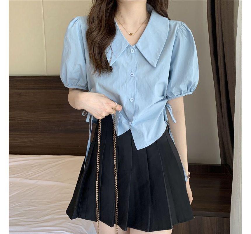 Short-Sleeve V-Neck Plain Shirt Product Image