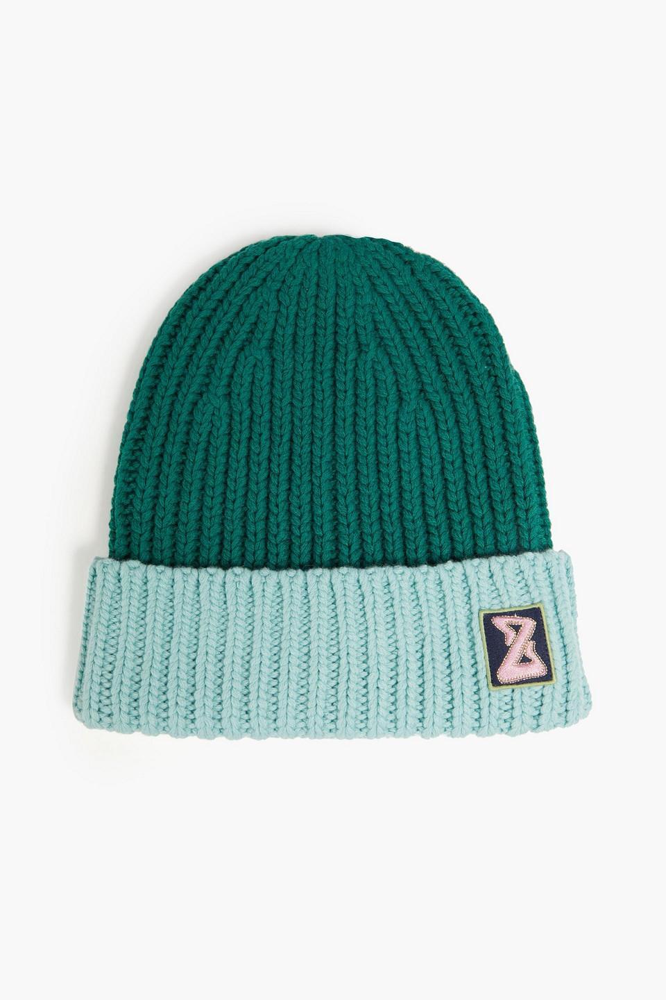 Two-tone Ribbed Merino Wool And Cashmere-blend Beanie In Forest Green Product Image