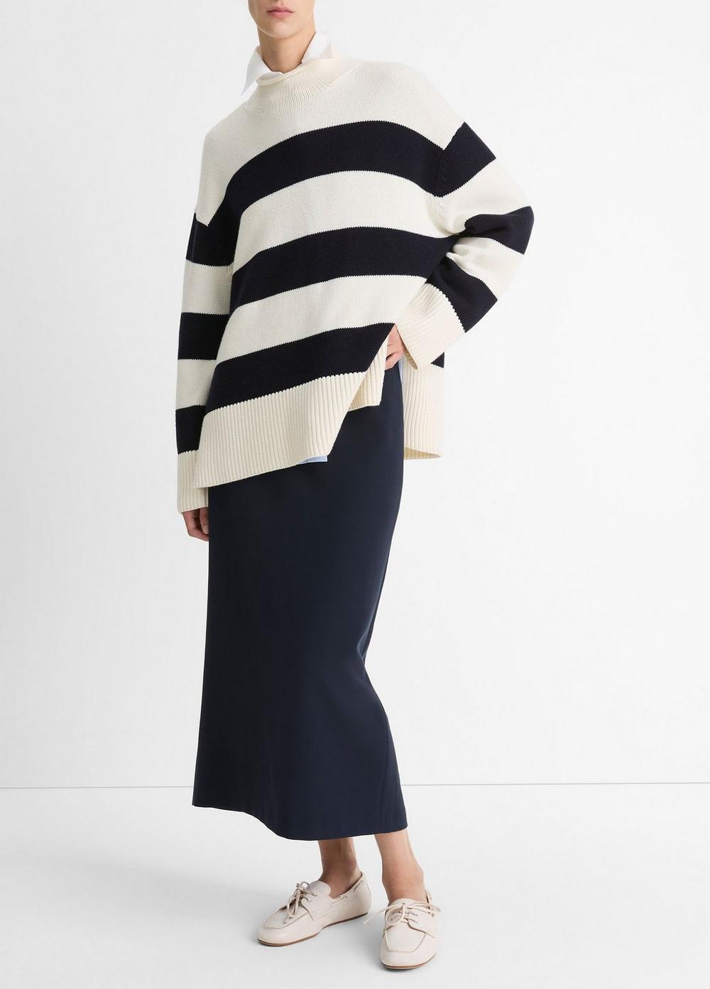 Striped Wool-Cotton Oversized Roll-Neck Sweater Product Image