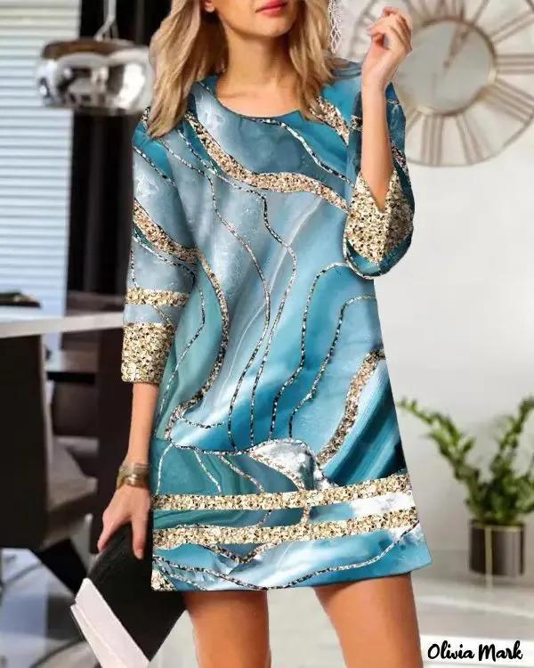 Olivia Mark – Casual dress with round neck and marble print Product Image