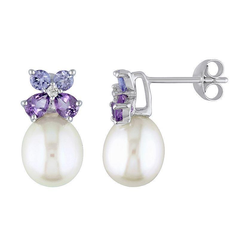 Stella Grace Sterling Silver Diamond Accent, Tanzanite, Amethyst & Freshwater Cultured Pearl Earrings, Womens, Multicolor Product Image