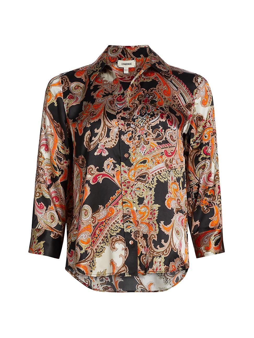 Womens Dani Printed Silk Button-Front Shirt Product Image