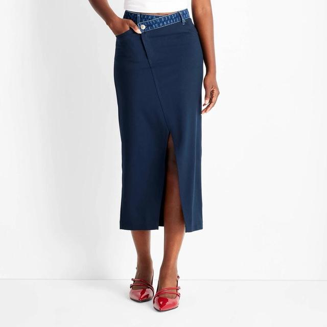 Womens Contrasting Denim Ankle Skirt - Future Collective Navy Product Image