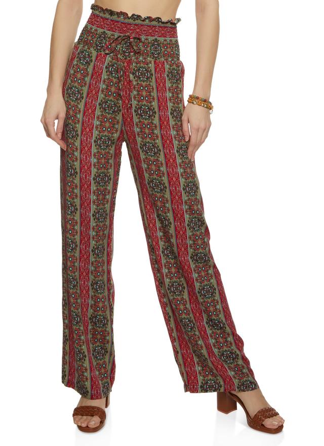 Womens Smocked Waist Printed Wide Leg Pants Product Image