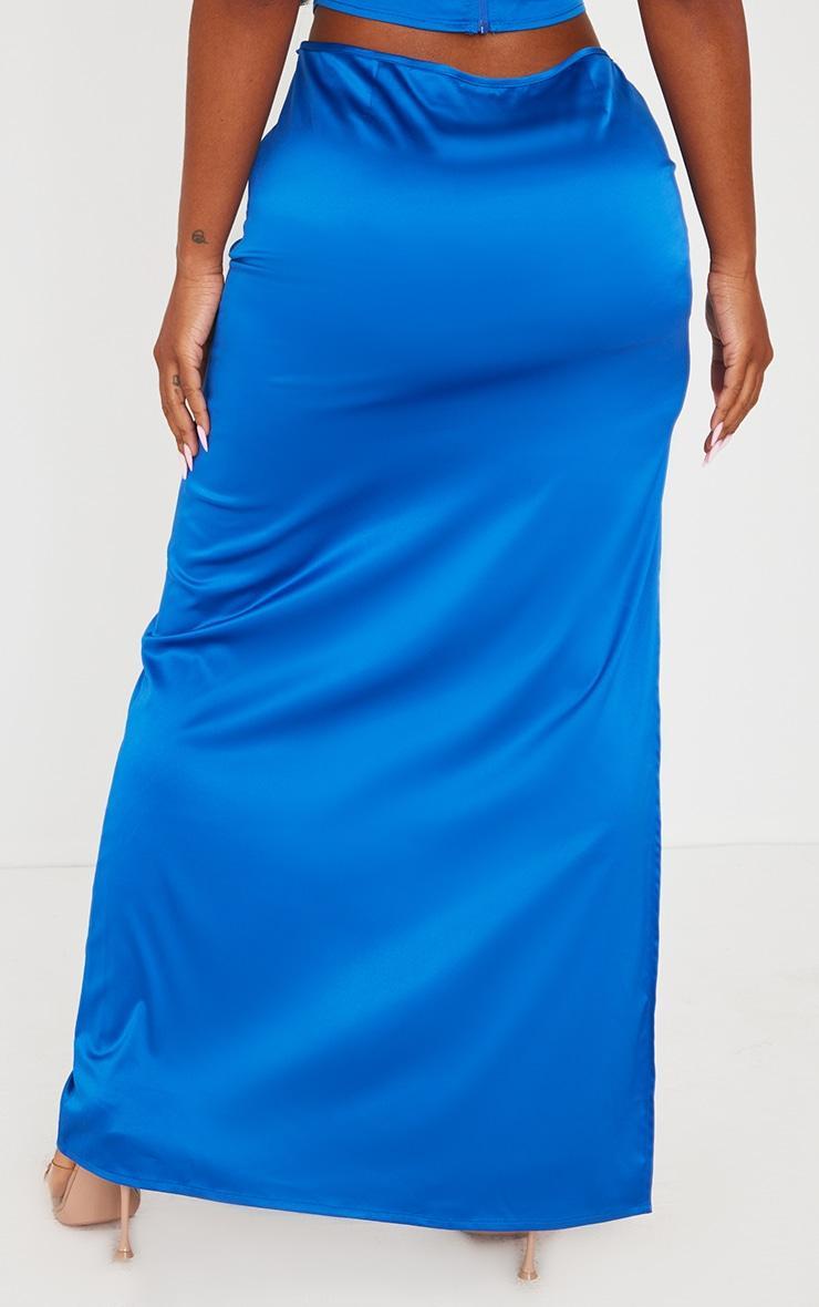 Shape Blue Satin Low Rise Maxi Skirt Product Image