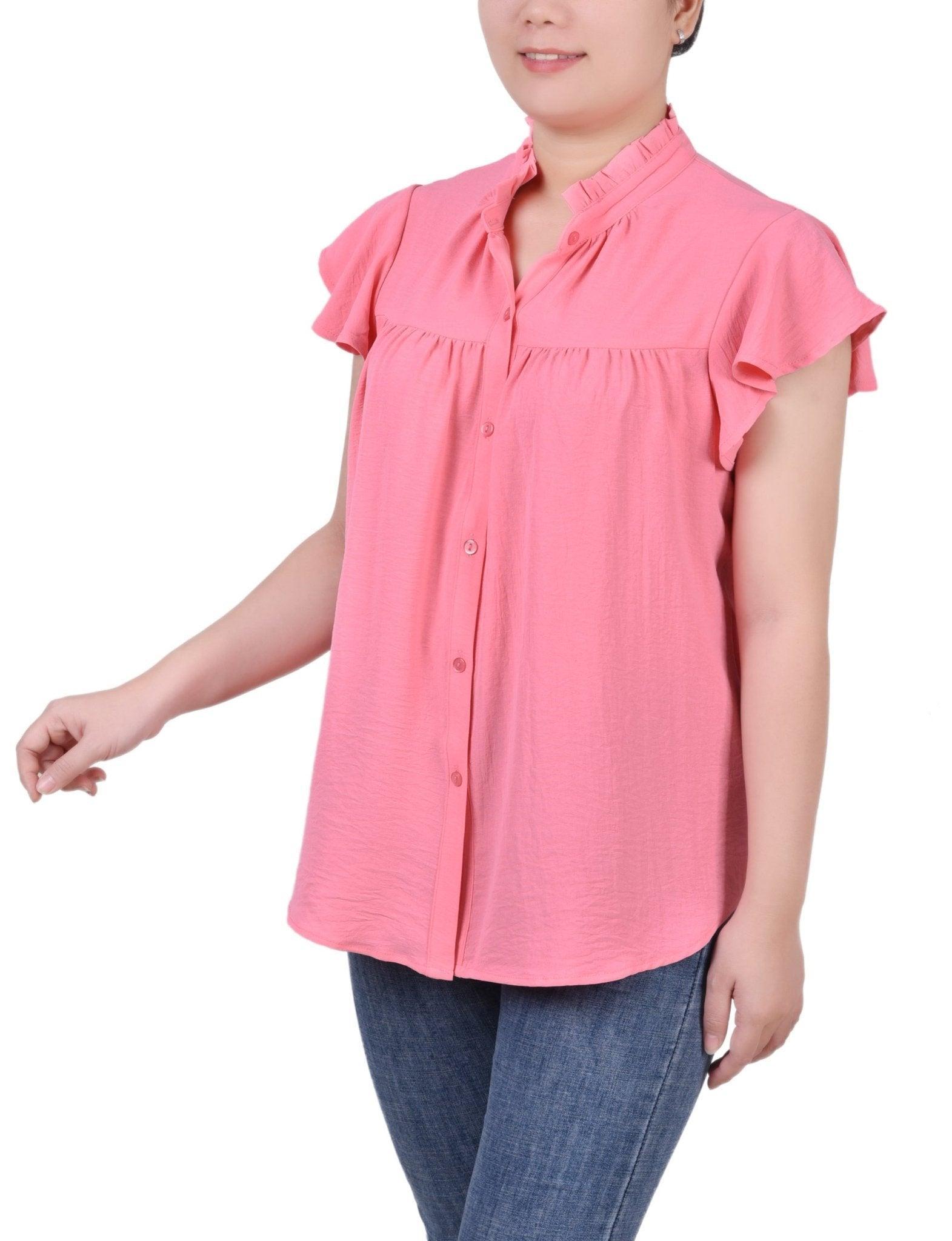 Flutter Sleeve Ruffle Neck Blouse - Petite Product Image