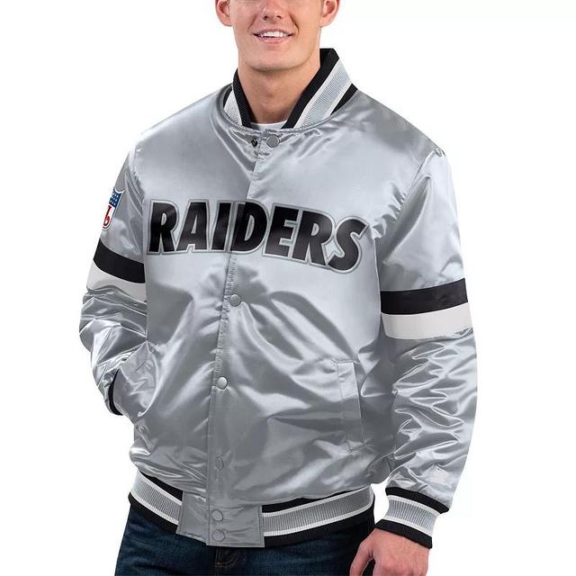 Mens Starter Silver Las Vegas Raiders Gridiron Classics Home Game Satin Full-Snap Varsity Jacket Product Image