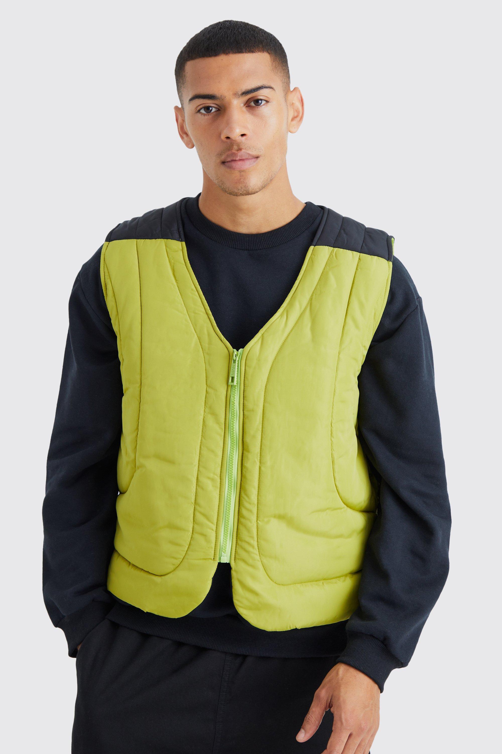 Boxy Curved Quilted Vest | boohooMAN USA Product Image