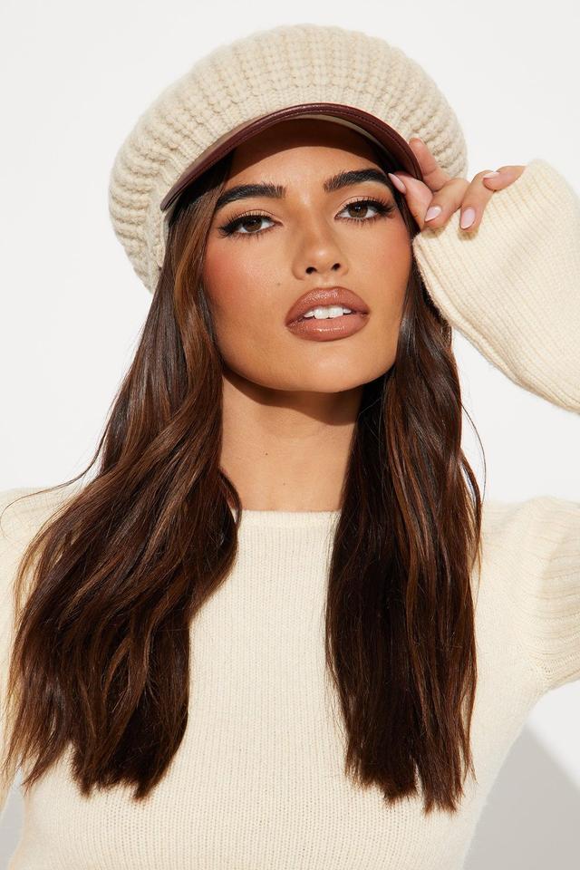 Knitted Cabbie Hat - Beige/Brown Product Image