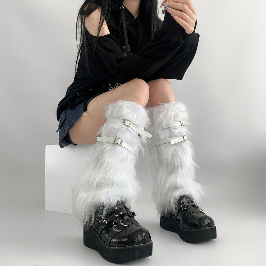 Buckled Faux Fur Leg Warmers Product Image