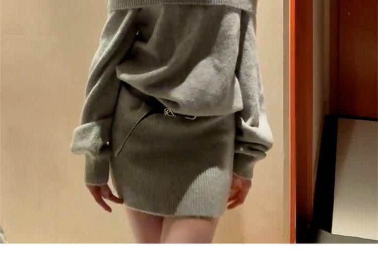 Off Shoulder Plain Mini Sweater Dress Product Image