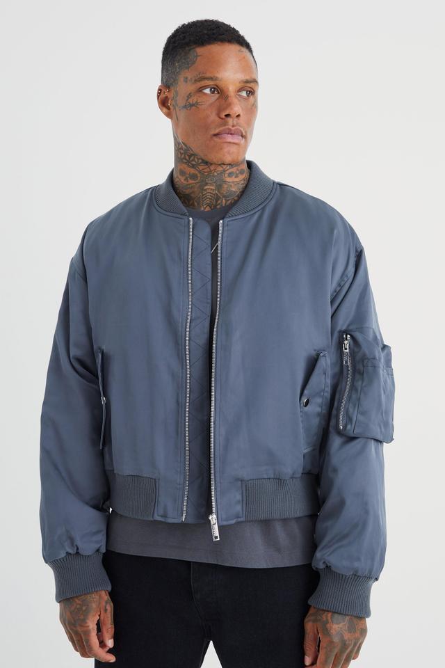 Boxy Satin Padded Ma1 Bomber Jacket | boohooMAN USA Product Image