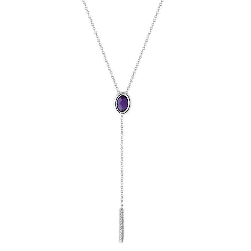 Sterling Silver Amethyst & Lab-Created White Sapphire Lariat Necklace, Womens Product Image