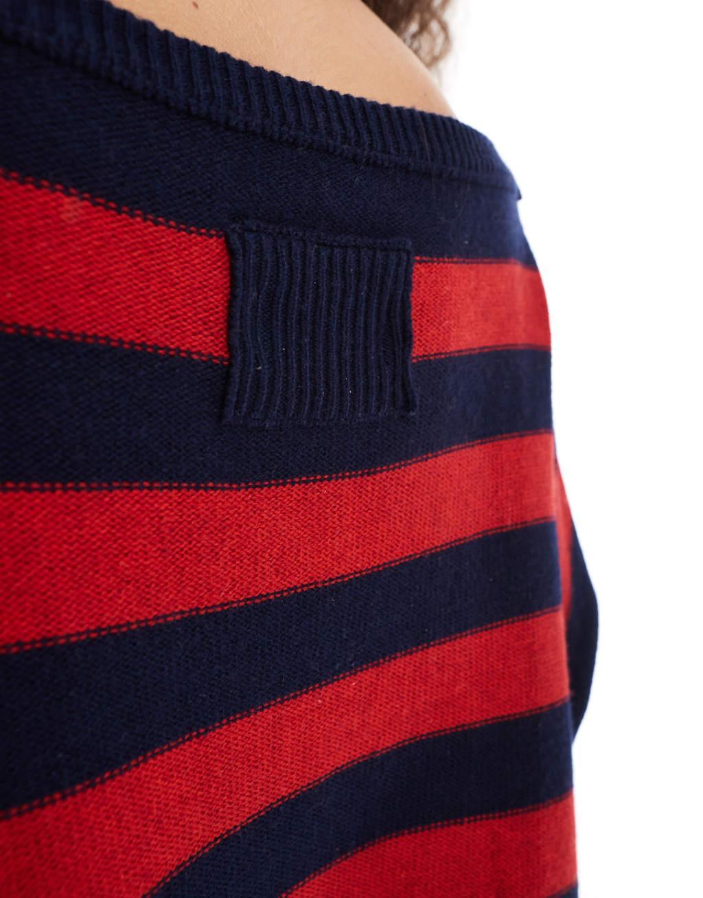 Free People slash neck striped sweater in multi Product Image