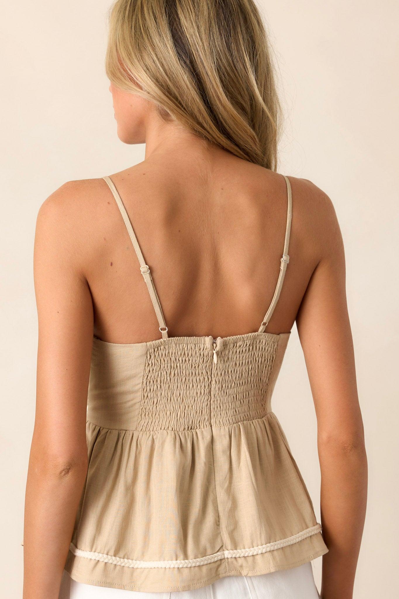 Waiting For You Tan Braided Trim Tank Top Product Image