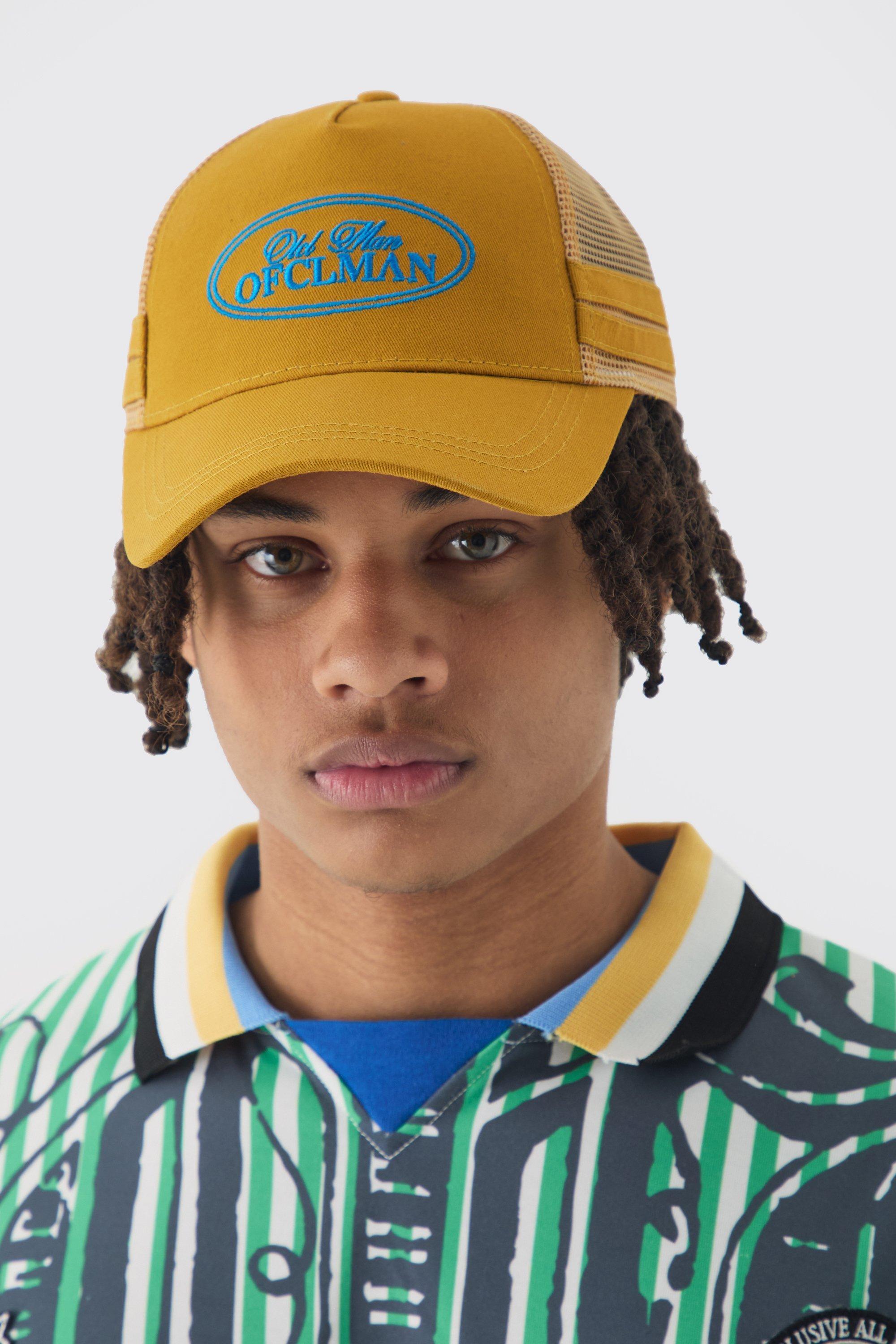 Official Embroidered Mesh Panel Cap In Yellow | boohooMAN USA Product Image