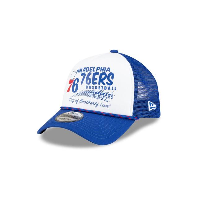 Philadelphia 76ers 2024 Rally Drive White 9FORTY A-Frame Trucker Hat Male Product Image