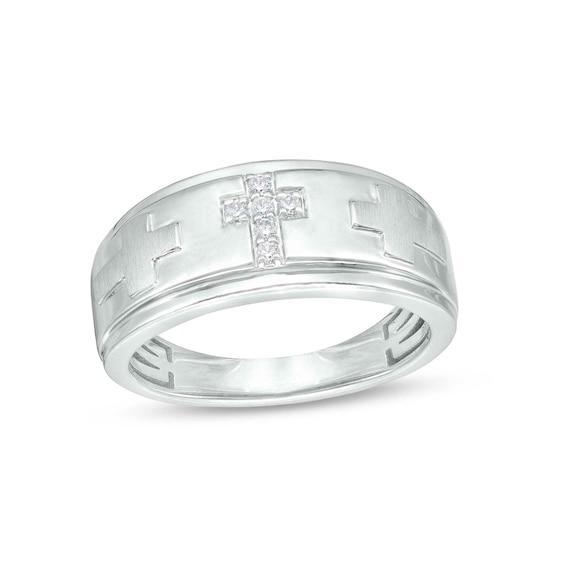 Men's 1/15 CT. T.w. Diamond Trio Cross Ring in 10K White Gold Product Image