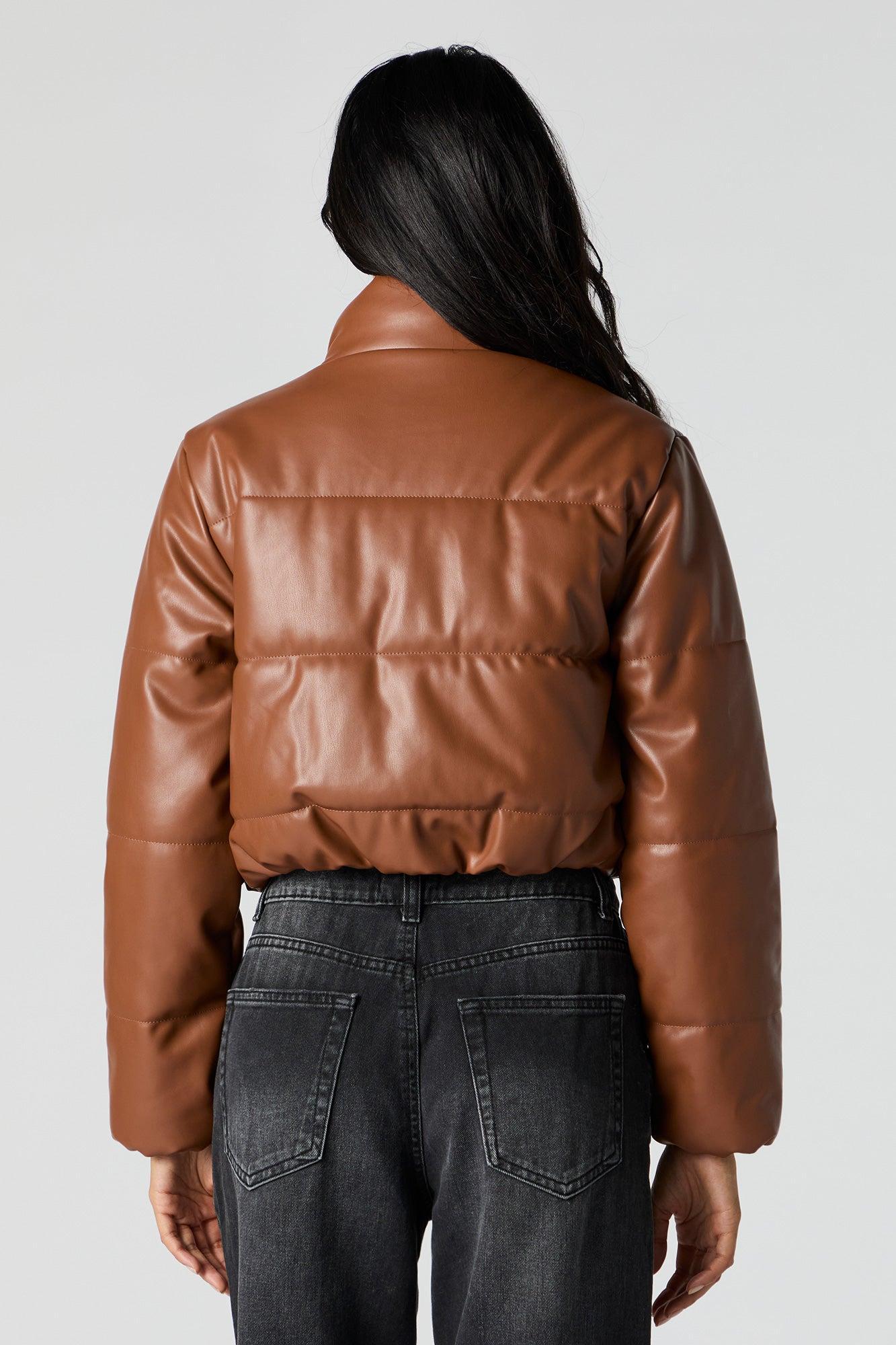 Faux Leather Cropped Puffer Jacket Female Product Image