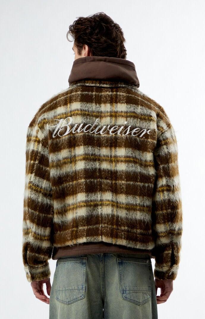 Budweiser Men's By PacSun Eureka Plaid Zip Up Jacket in Brown/Tan - Product Image