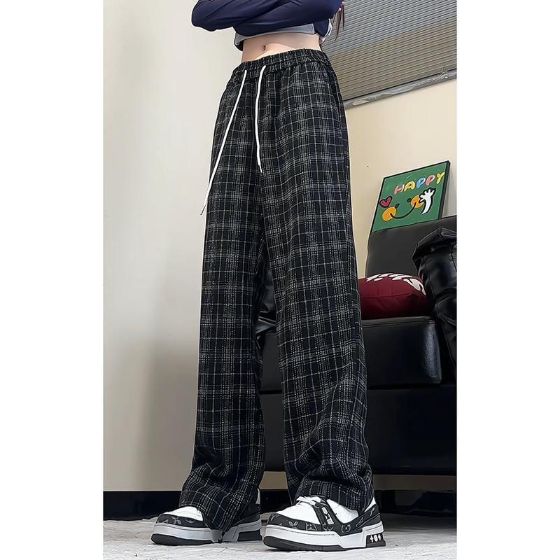 High Waist Plaid Wide Leg Pants Product Image