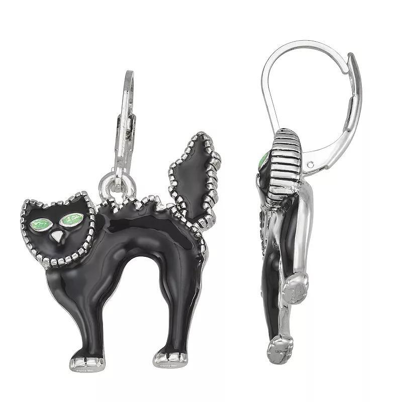 Napier Silver Tone Trick or Treat Cat Drop Earrings, Womens Product Image