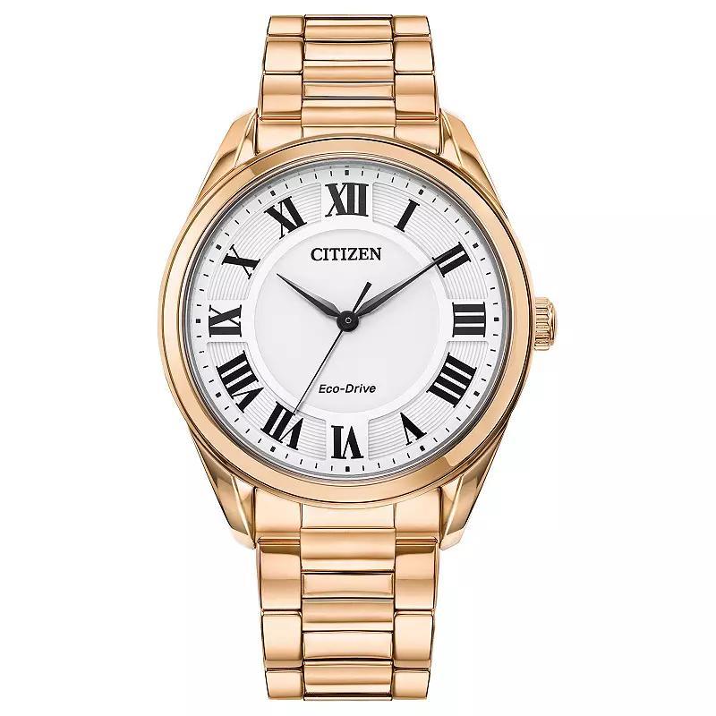 Citizen Eco-Drive Womens Arezzo Rose Gold Tone Stainless Roman Accent Dial Bracelet Watch - EM0973-55A Rosegold Product Image