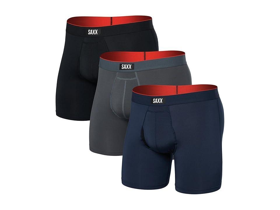 SAXX UNDERWEAR Multi-Sport Mesh Boxer Brief Fly 3-Pack (Turbulence/Navy/Black) Men's Underwear Product Image